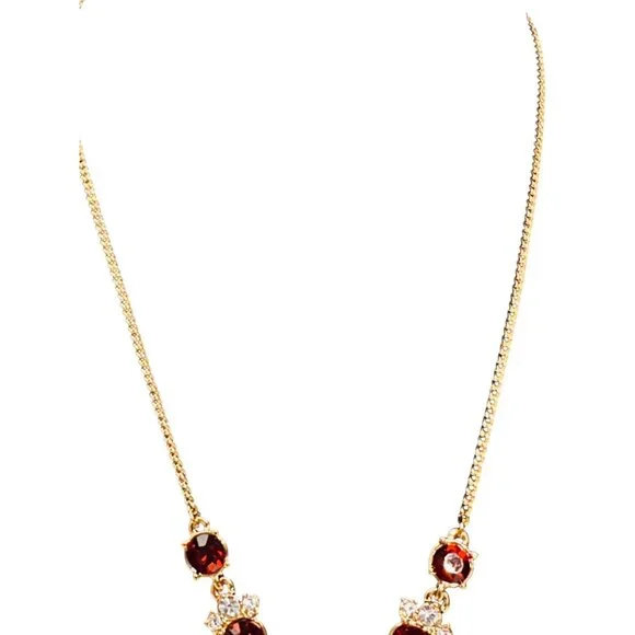 Givenchy Gold Tone With Red And Clear Crystals Statement Necklace (6299) - Picture 3 of 7